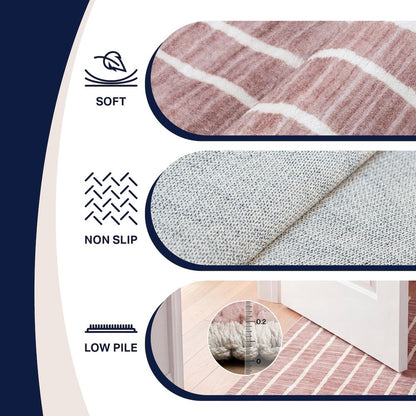 Orton Distressed Ticking Stripe Non-Slip Machine-Washable Indoor Area Rug