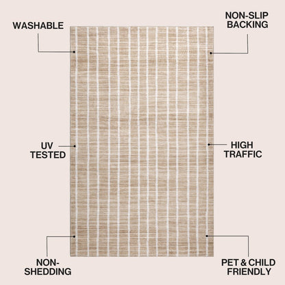 Orton Distressed Ticking Stripe Non-Slip Machine-Washable Indoor Area Rug