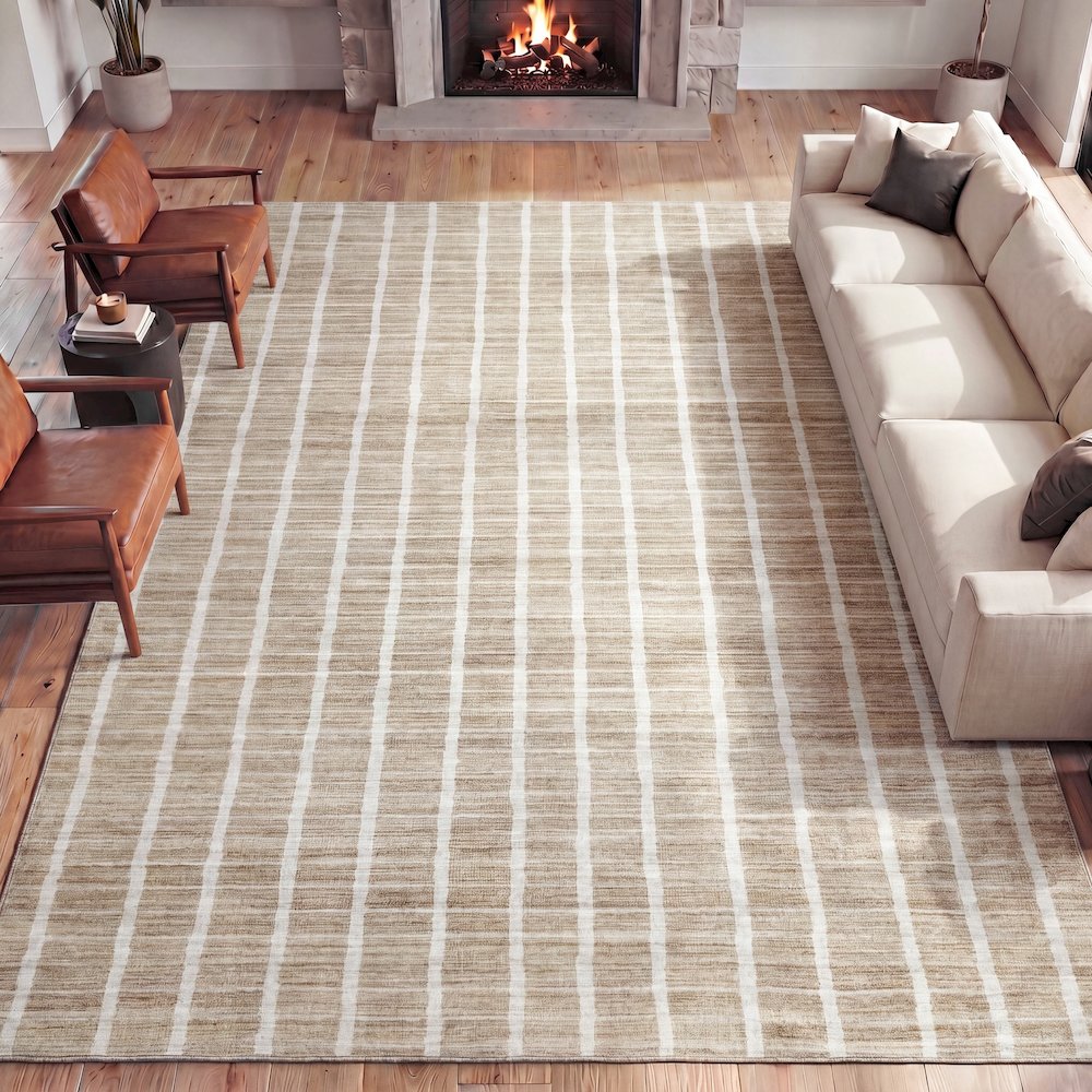 Orton Distressed Ticking Stripe Non-Slip Machine-Washable Indoor Area Rug