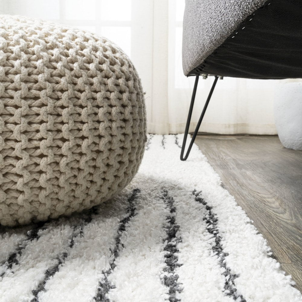 Petra Abstract Stripe Geometric Shag Area Rug