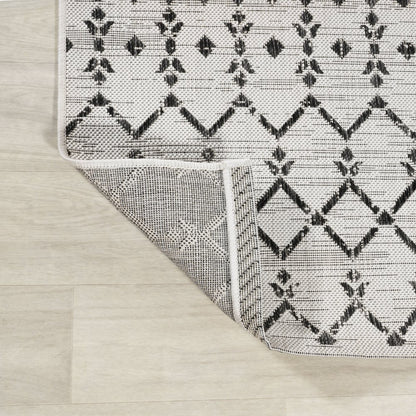 Ourika Moroccan Geometric Textured Weave Indoor/Outdoor Round Rug