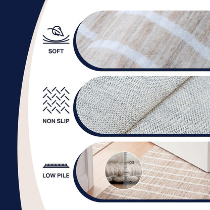 Orton Distressed Ticking Stripe Non-Slip Machine-Washable Indoor Area Rug