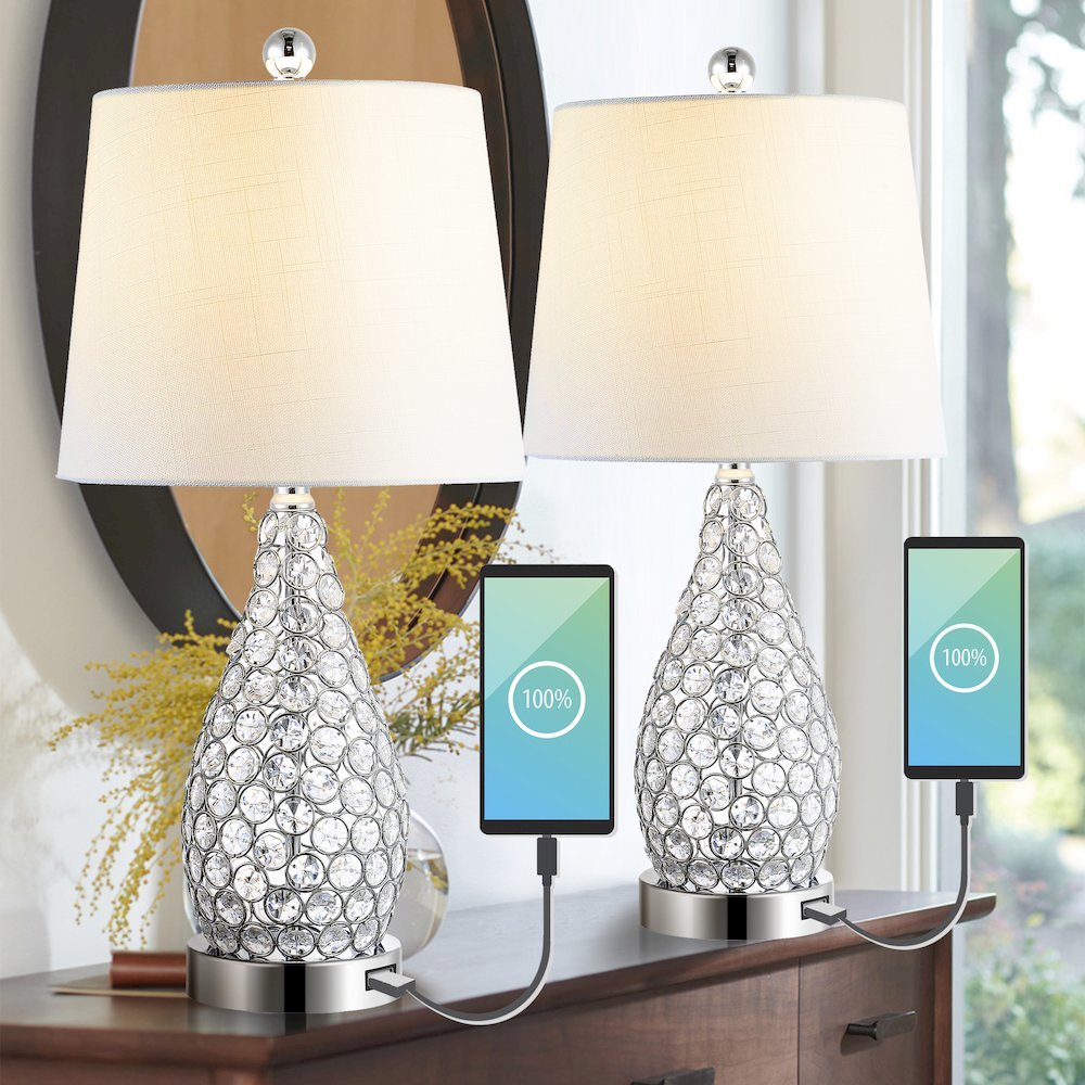Lily Midcentury Modern Iron Led Table Lamp With Usb Charging Port (Set Of 2)