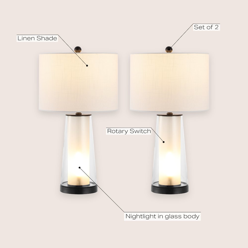 Tryon Modern Minimalist Glass/Iron Nightlight Led Table Lamp