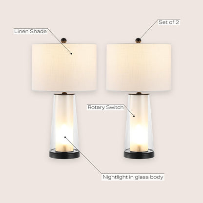 Tryon Modern Minimalist Glass/Iron Nightlight Led Table Lamp