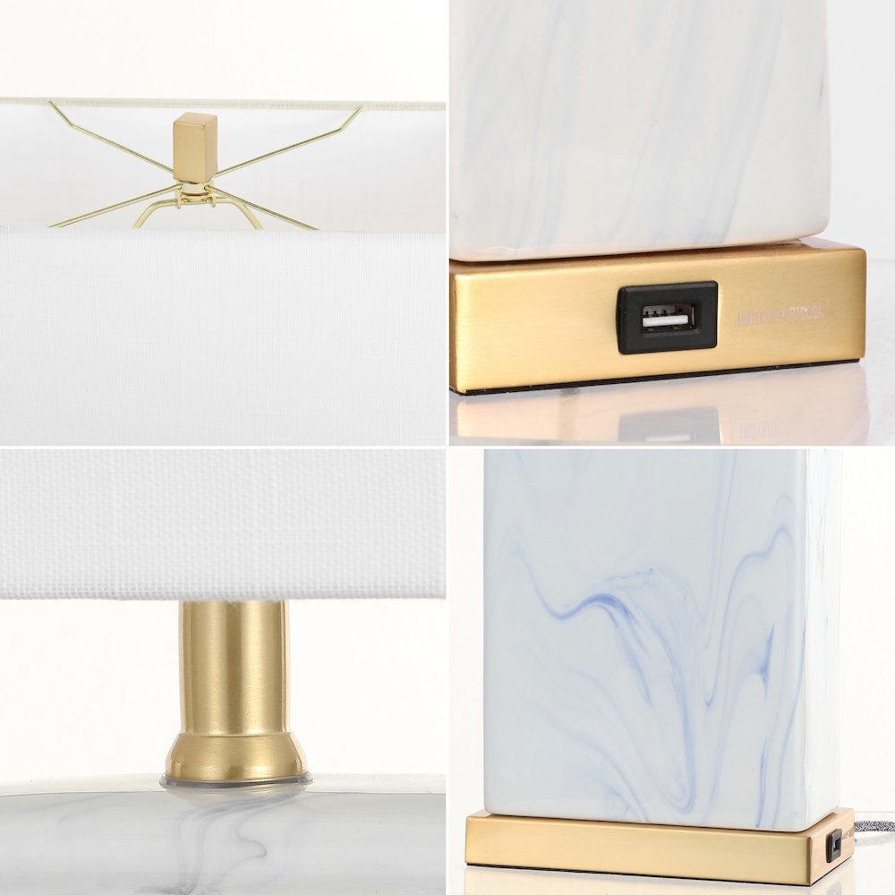 Chloe Modern Coastal Iron/Marbled Ceramic Led Table Lamp With Usb Charging Port