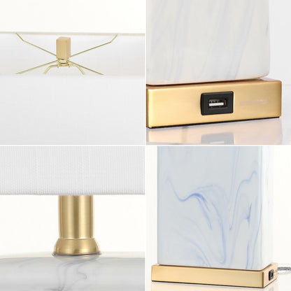 Chloe Modern Coastal Iron/Marbled Ceramic Led Table Lamp With Usb Charging Port