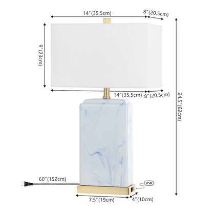 Chloe Modern Coastal Iron/Marbled Ceramic Led Table Lamp With Usb Charging Port