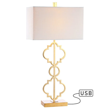 Selina Iron Ogee Trellis Modern Led Usb Table Lamp