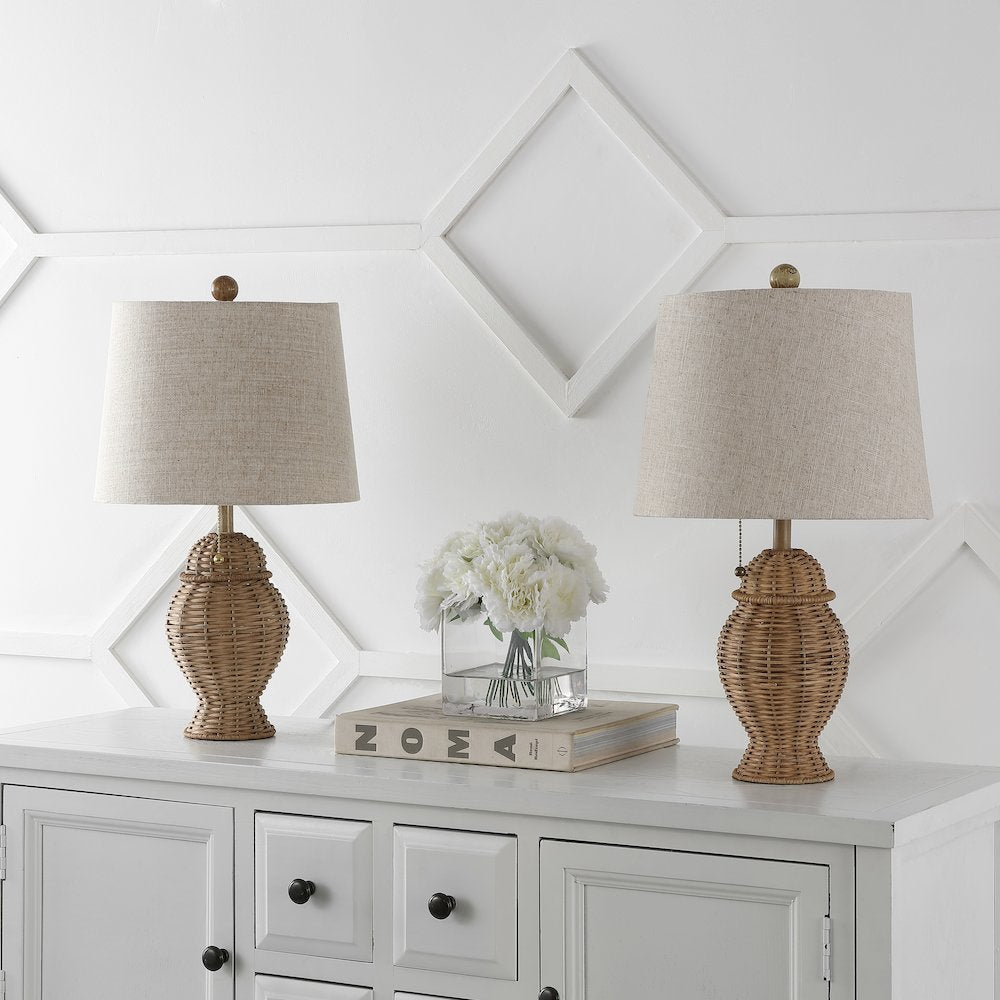 Margie Wicker Bohemian Rustic Iron Led Table Lamp (Set Of 2)