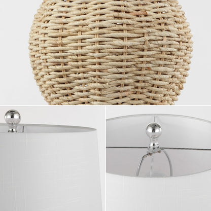 Nora Rustic Coastal Rattan Globe Led Table Lamps