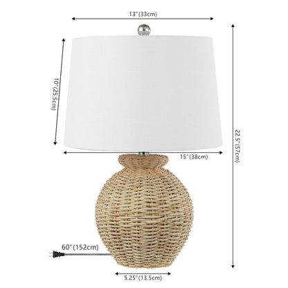 Nora Rustic Coastal Rattan Globe Led Table Lamps
