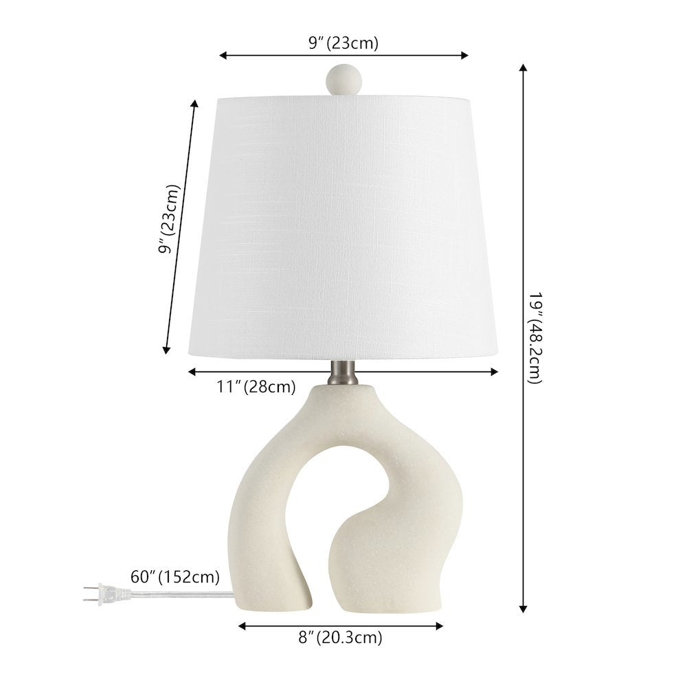 Tula 19" Scandinavian Minimalist Ceramic Arch LED Table Lamp, Cream (Set of 2)