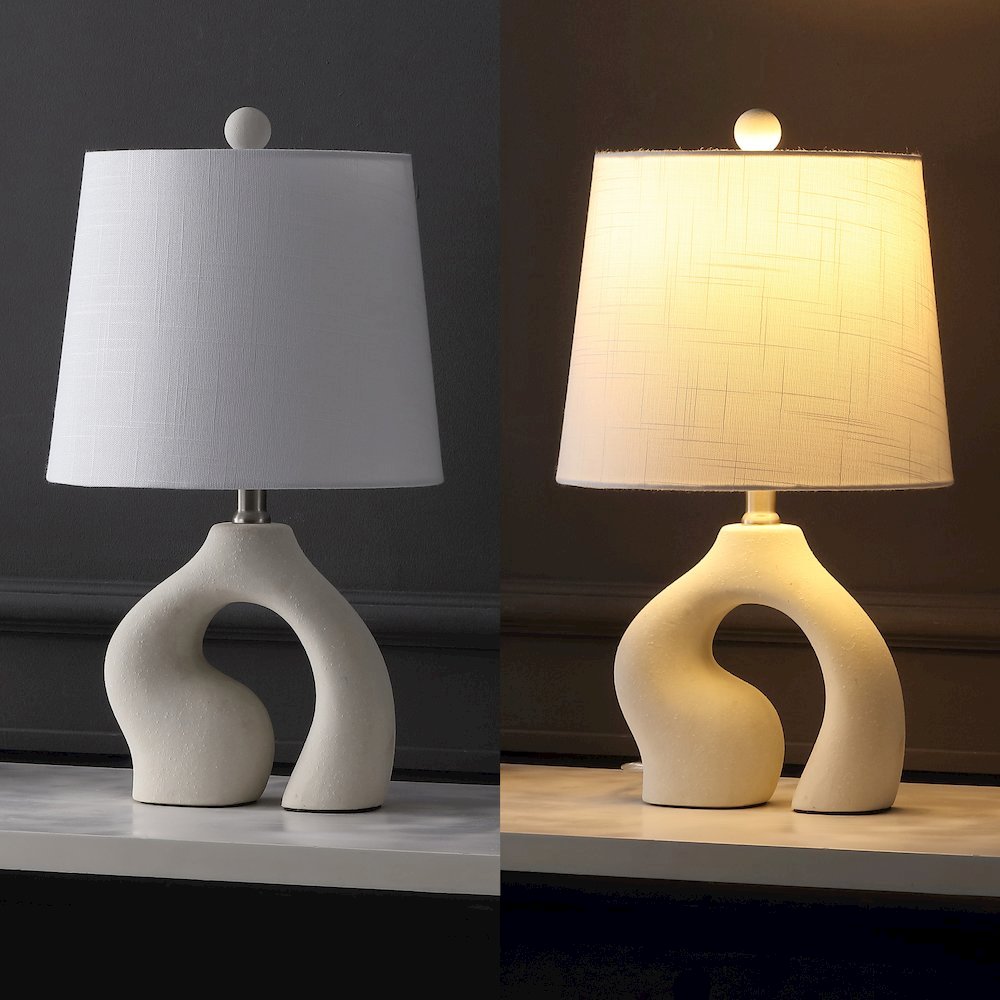 Tula 19" Scandinavian Minimalist Ceramic Arch LED Table Lamp, Cream (Set of 2)