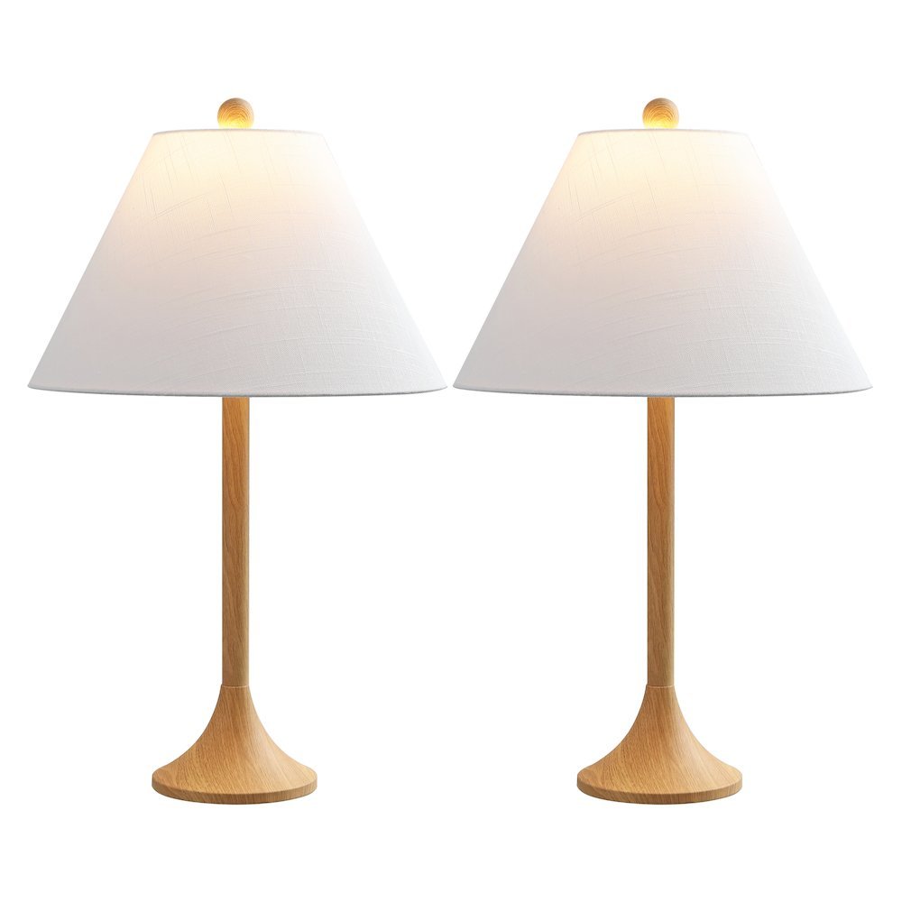 Albie Modern Coastal Iron Column LED Table Lamp Brown Wood Finish (Set of