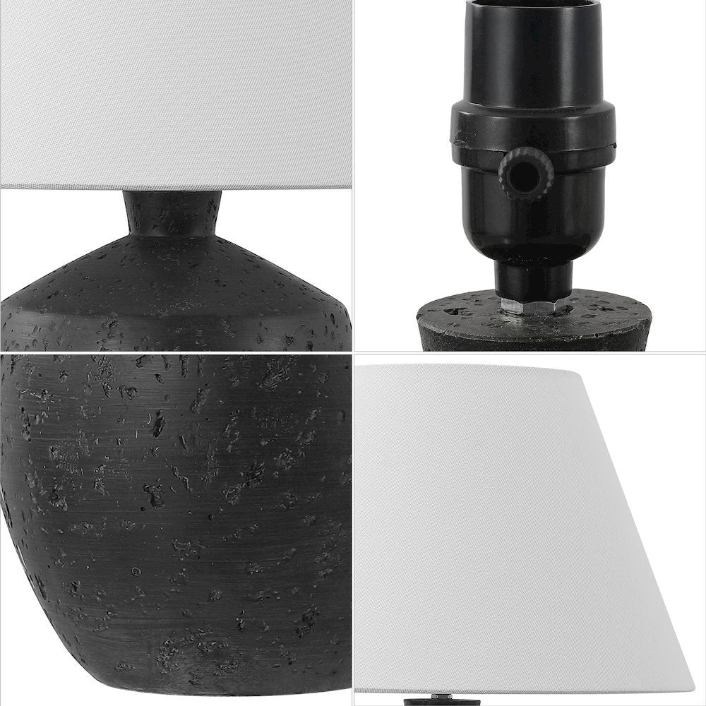 Concrete Effect Resin/Iron LED Table Lamp, Black (Set of 2)