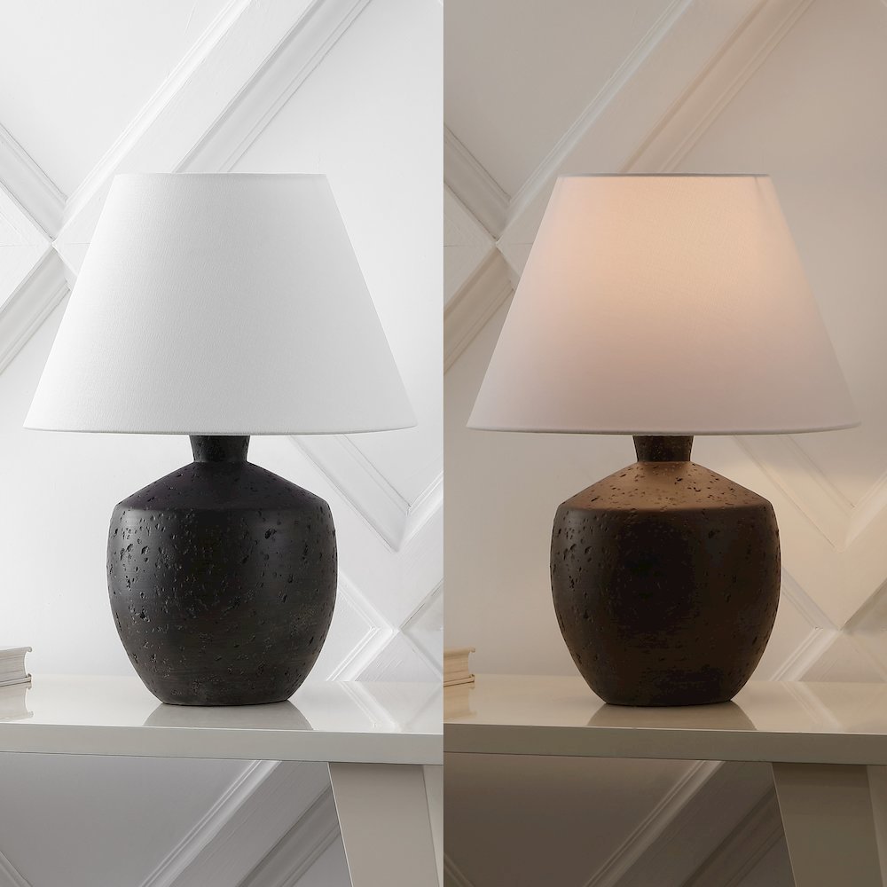 Concrete Effect Resin/Iron LED Table Lamp, Black (Set of 2)