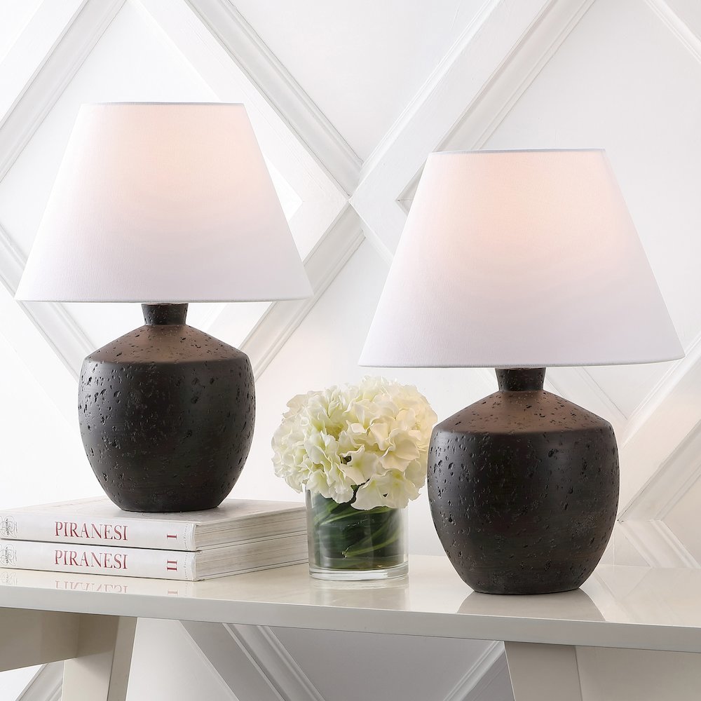 Concrete Effect Resin/Iron LED Table Lamp, Black (Set of 2)