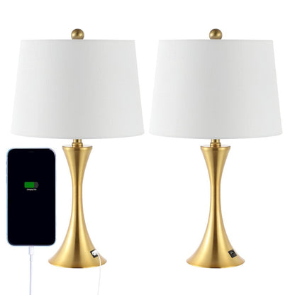 Bennett Modern Glam Iron Hourglass Led Table Lamp With Usb Charging Port