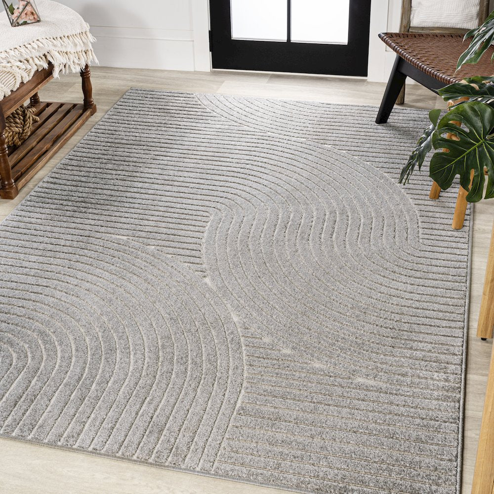 Hallie High-Low Minimalist Curve GeometricIndoor/Outdoor  Rug