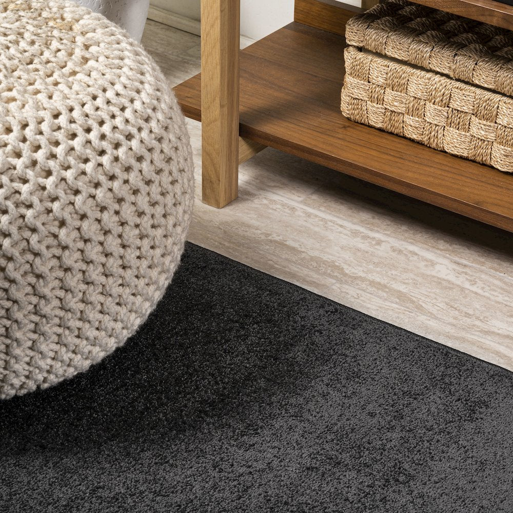 Haze Solid Low Pile Area Rug Black