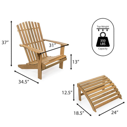 Saranac Classic Solid Acacia Wood Adirondack Chair with Matching Ottoman