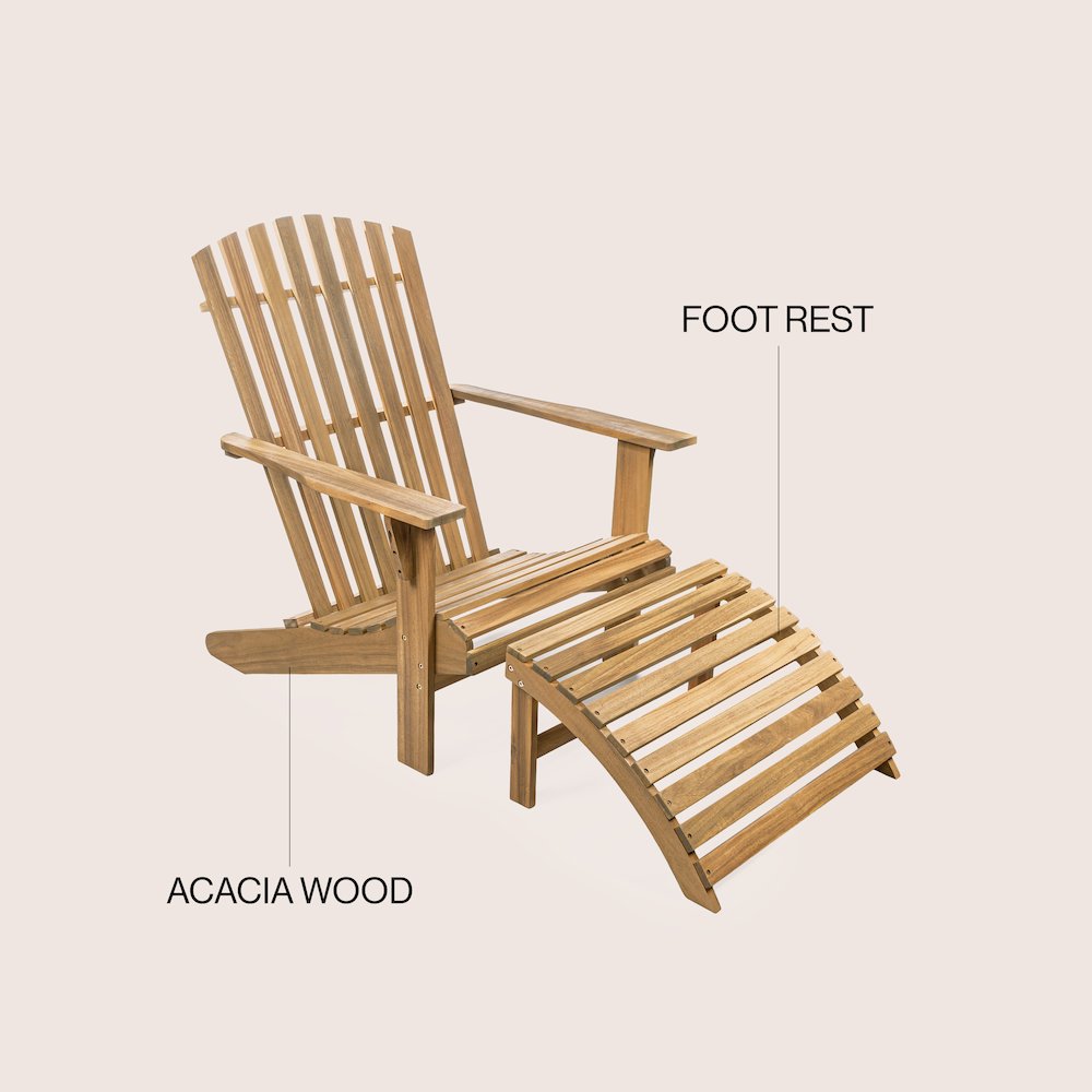 Saranac Classic Solid Acacia Wood Adirondack Chair with Matching Ottoman