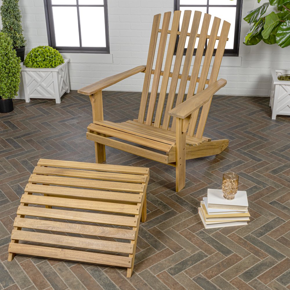 Saranac Classic Solid Acacia Wood Adirondack Chair with Matching Ottoman
