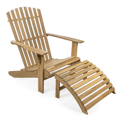 Saranac Classic Solid Acacia Wood Adirondack Chair with Matching Ottoman