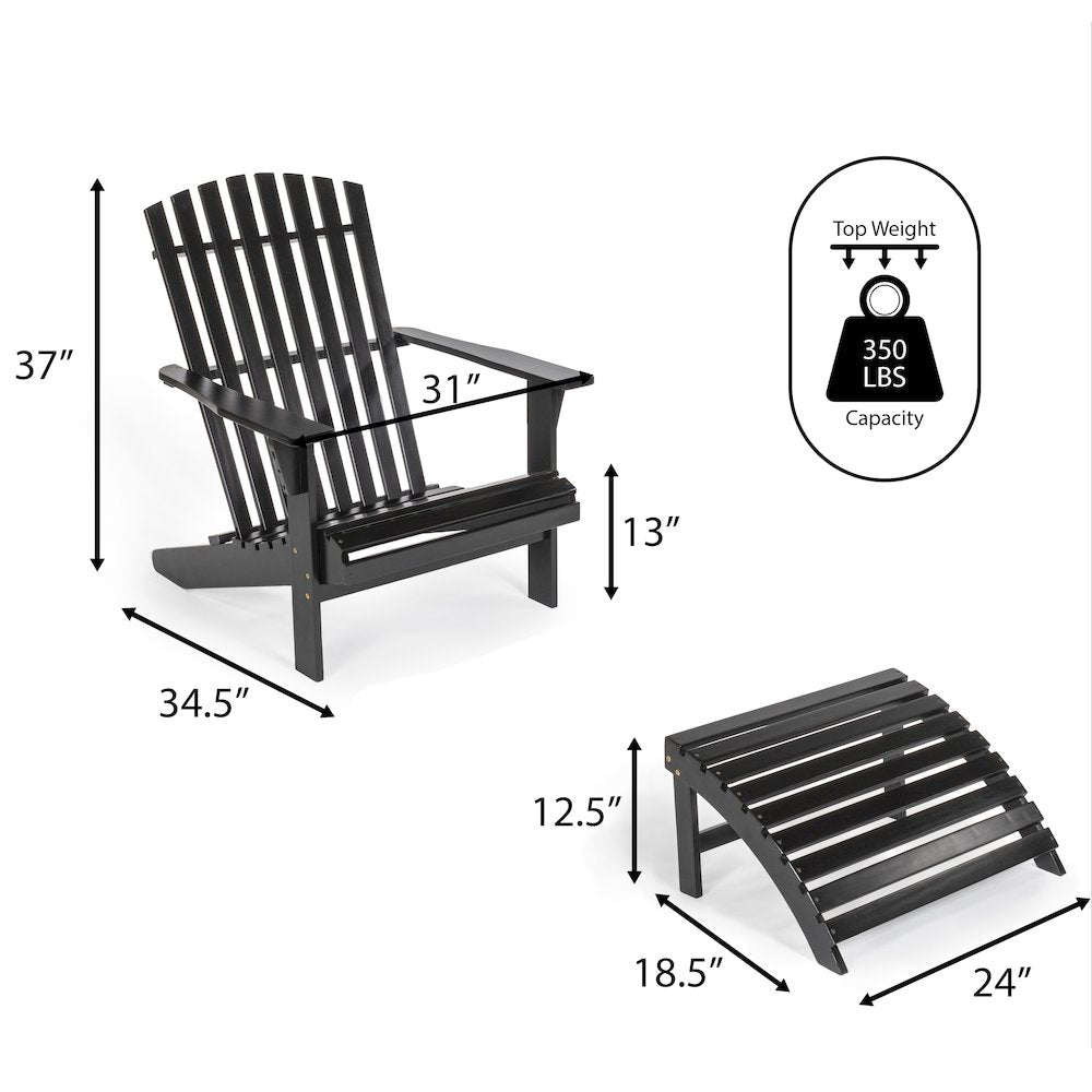 Saranac Classic Solid Acacia Wood Adirondack Chair with Matching Ottoman