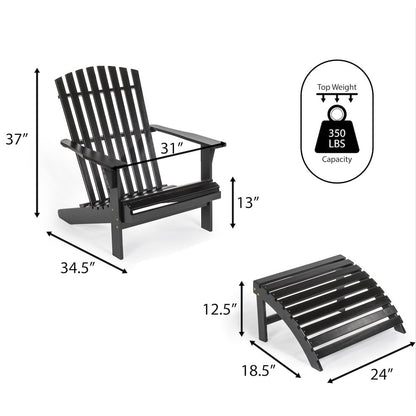 Saranac Classic Solid Acacia Wood Adirondack Chair with Matching Ottoman