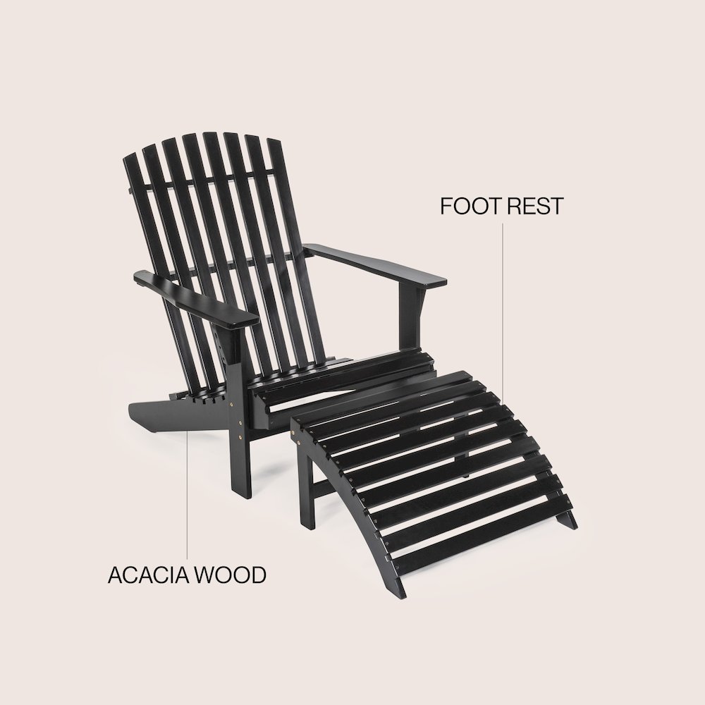 Saranac Classic Solid Acacia Wood Adirondack Chair with Matching Ottoman