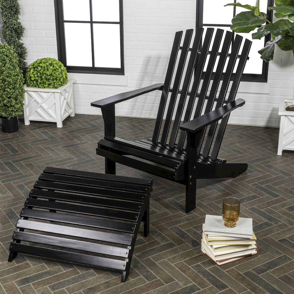 Saranac Classic Solid Acacia Wood Adirondack Chair with Matching Ottoman