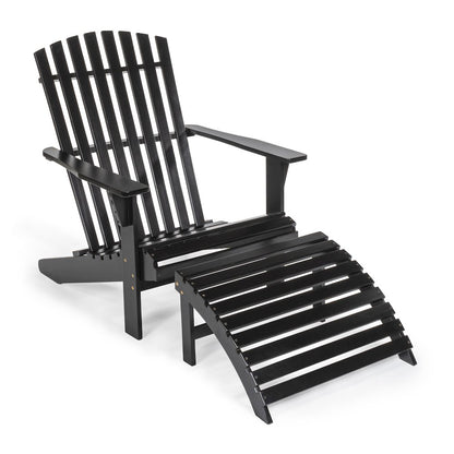 Saranac Classic Solid Acacia Wood Adirondack Chair with Matching Ottoman