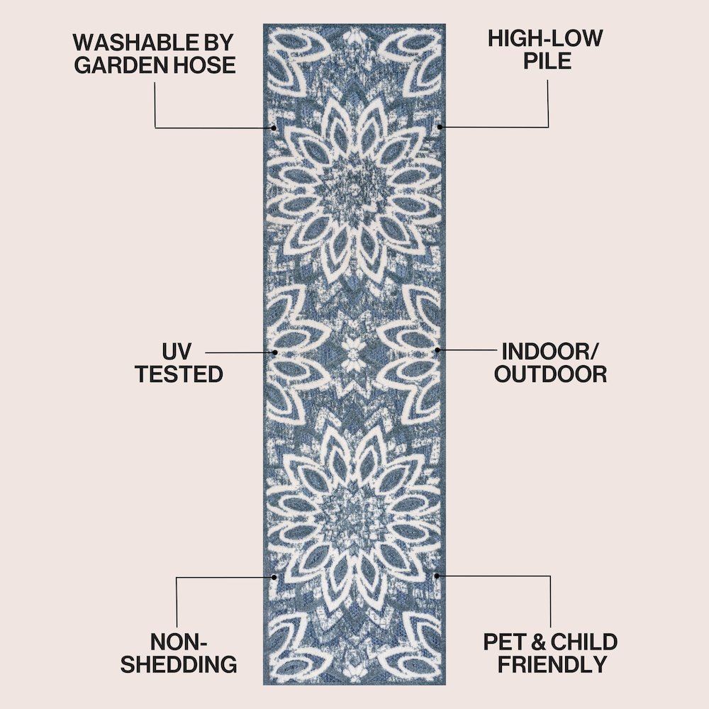 Flora Abstract Bold Mandala High-Low Indoor/Outdoor Runner Rug