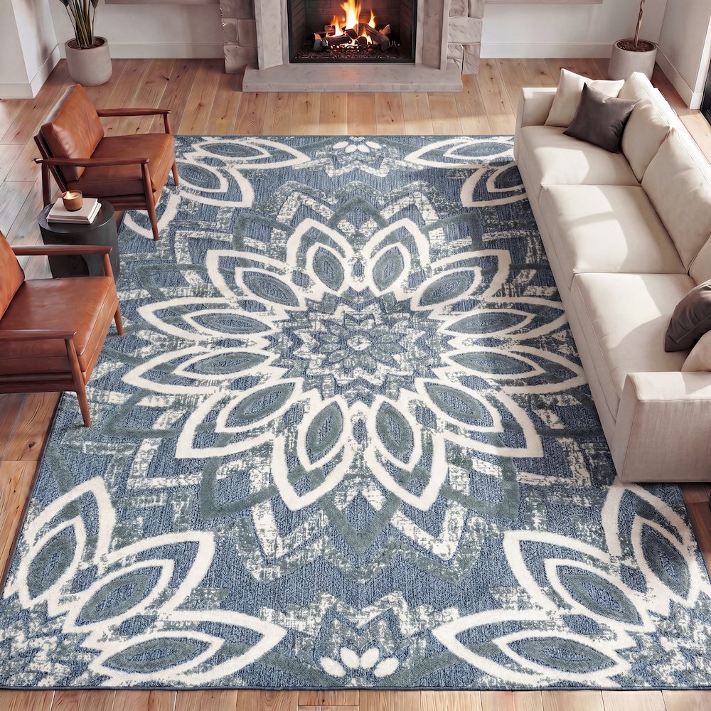 Flora Abstract Bold Mandala High-Low Indoor/Outdoor Area Rug