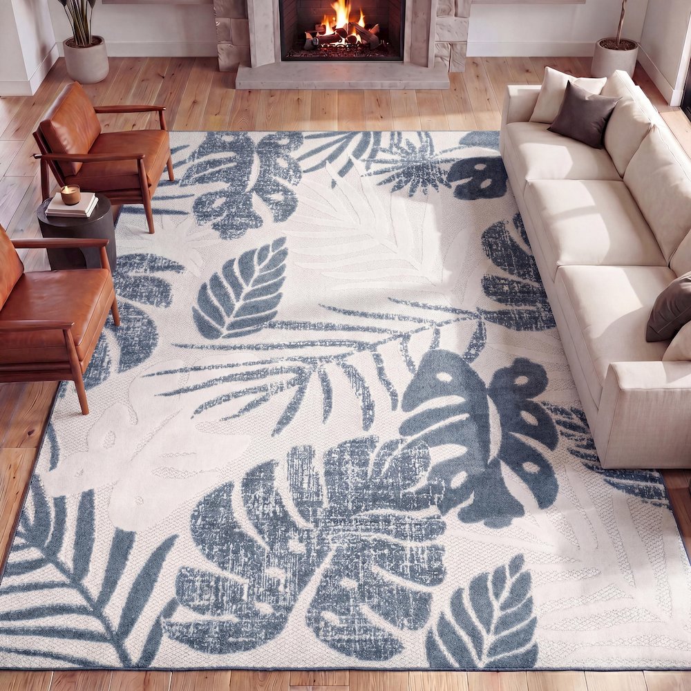 Monstera Tropical Leaf High-Low Indoor/Outdoor Area Rug