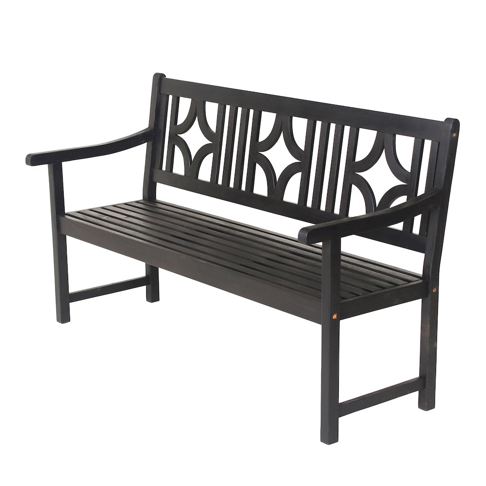 Sloane 59" Solid Acacia Wood Outdoor Bench with Geometric Back & Armrests