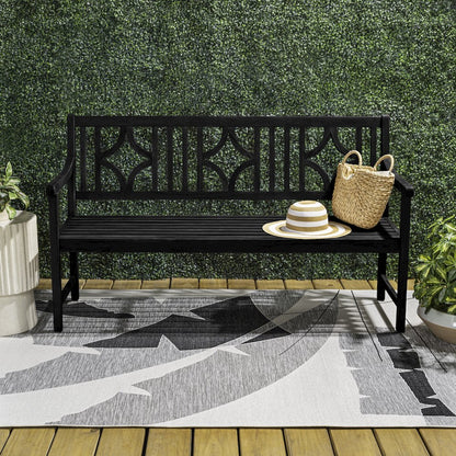 Sloane 59" Solid Acacia Wood Outdoor Bench with Geometric Back & Armrests