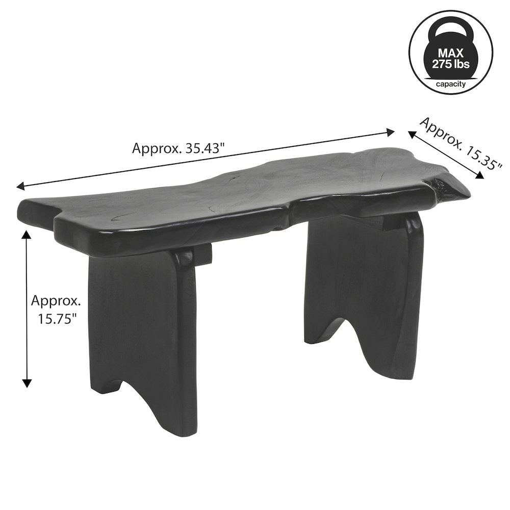 Stumpy 35.4" Rustic Minimalist Live Edge Solid Teak Wood Entryway Bench, Black