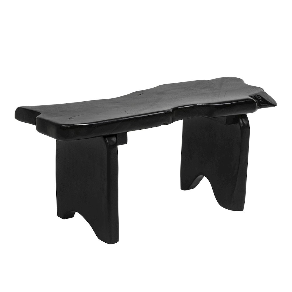 Stumpy 35.4" Rustic Minimalist Live Edge Solid Teak Wood Entryway Bench, Black