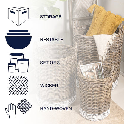 Ternion Cottage Hand-Woven Rattan Nesting Baskets With Handles