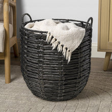 Laurel 19.49" Bohemian Handwoven Abaca Hamper Basket with Handles, Black