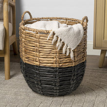 Laurel 19.49" Bohemian Handwoven Abaca Hamper Basket with Handles, Natural/Black