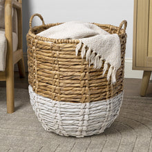 Laurel 19.49" Bohemian Handwoven Abaca Hamper Basket with Handles, Natural/White