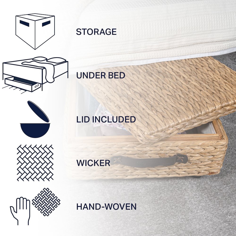Chett Minimalist Hand-Woven Hyacinth/Wood Underbed Storage Bin