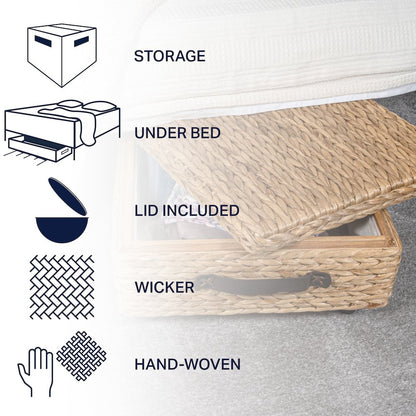 Chett Minimalist Hand-Woven Hyacinth/Wood Underbed Storage Bin