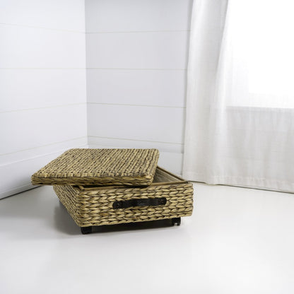 Chett Minimalist Hand-Woven Hyacinth/Wood Underbed Storage Bin