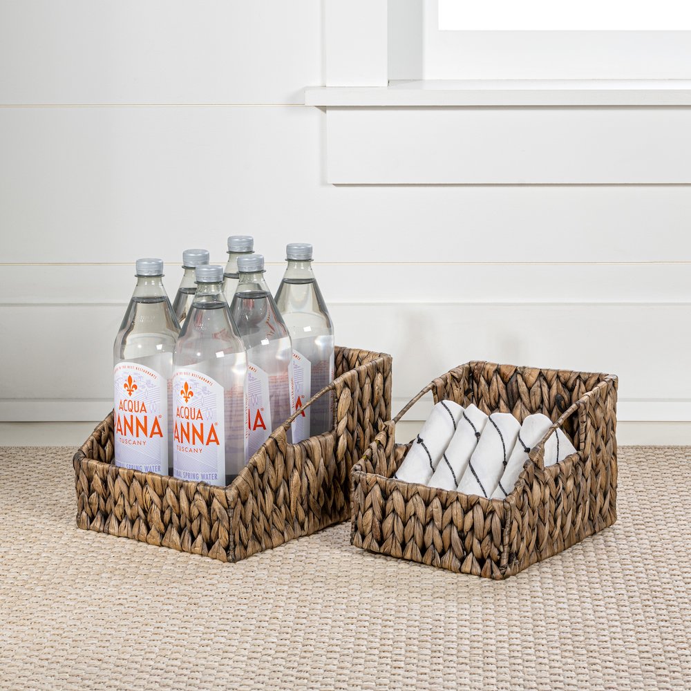Havanah Southwestern Handwoven Hyacinth Slanted Pantry Baskets with Handles