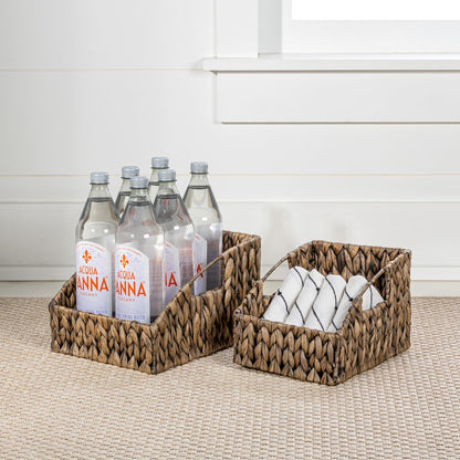 Havanah Southwestern Handwoven Hyacinth Slanted Pantry Baskets with Handles